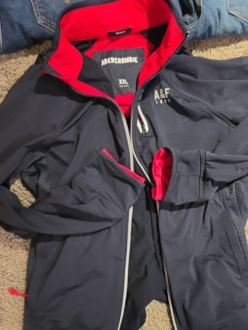 Abercrombie & Fitch Navy Jacket with Red Interior